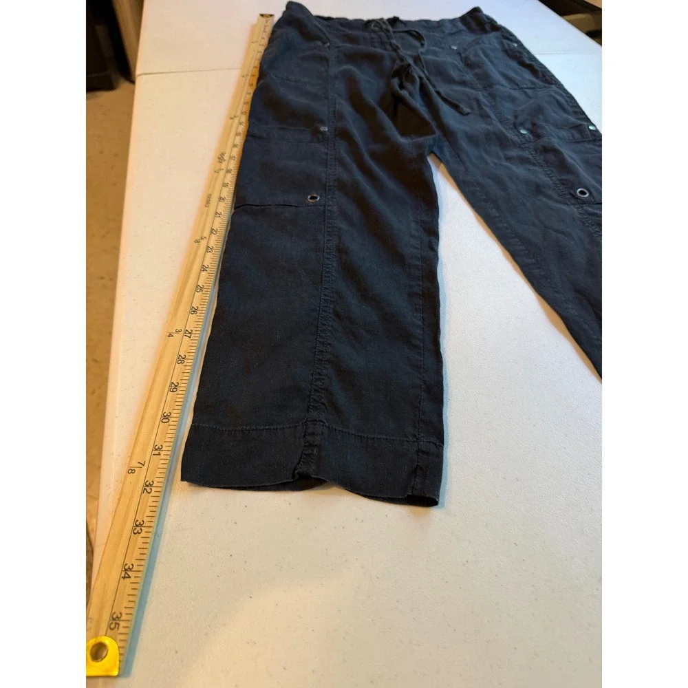 Eileen Fisher Linen Blend Cropped Utility Pants Womens 4 Black Draw Straight - Picture 7 of 11